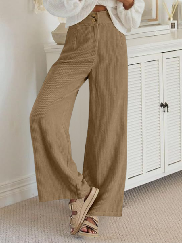 Women's Elastic Waist H-Line Wide Leg Pants Daily Going Out Pants Apricot Casual Split Joint Plain Spring/Fall Pants