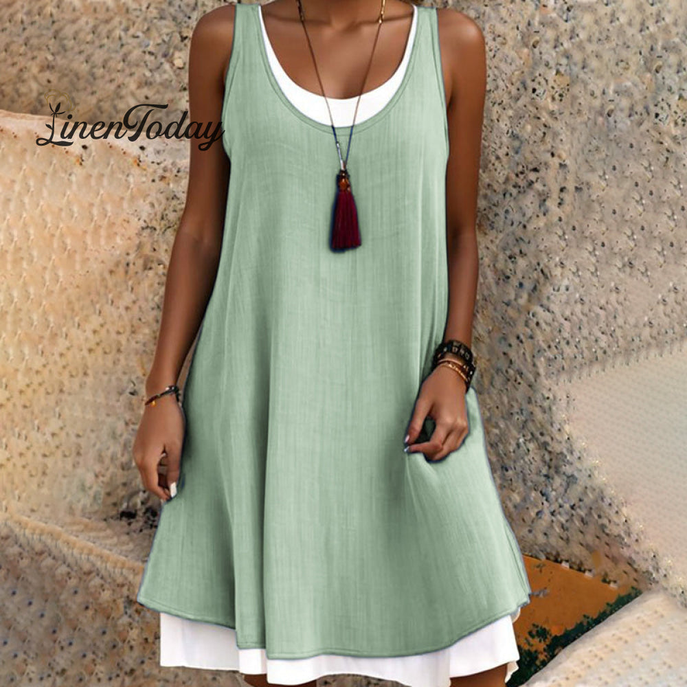 Casual Sleeveless Fake Two Piece Midi Dress