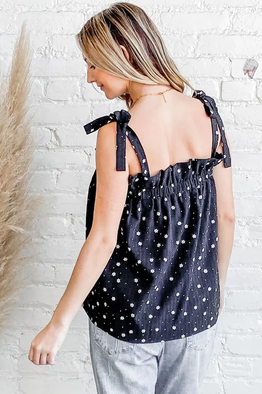 Daisy Polka Dot Print Ruffle Tank Top