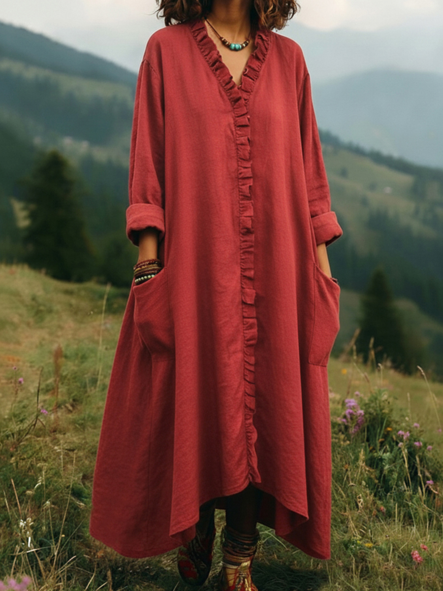 Vintage Lace V-neck Irregular Hem Dress