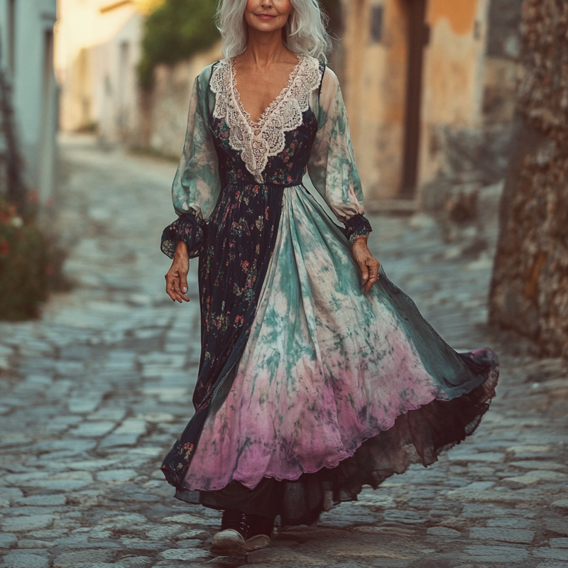 Vintage Loose Linen Patchwork Dress 4357