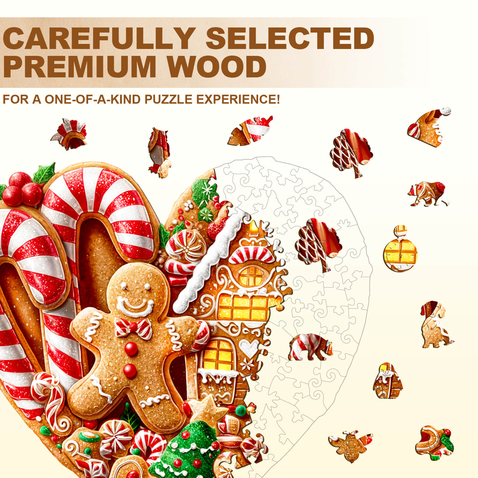 Heart-shaped Christmas cookies Wooden Jigsaw Puzzle