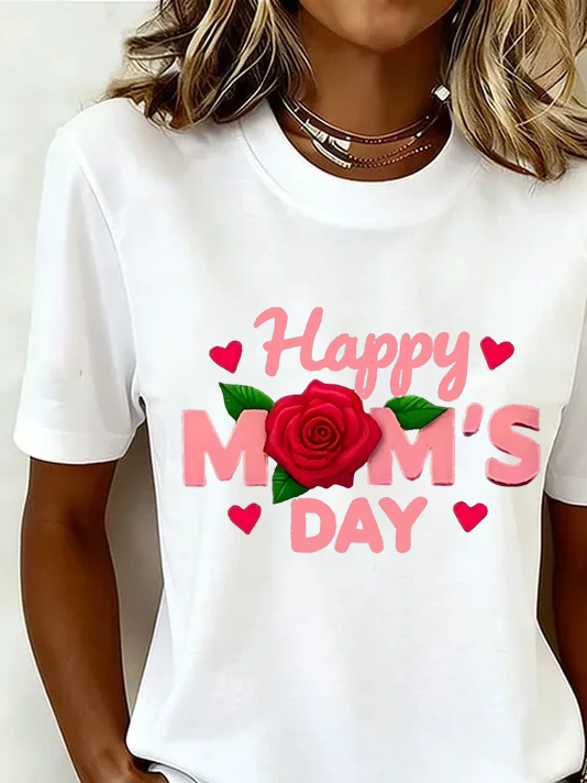 Women's Mother's Day Short Sleeve T-shirt Summer White Floral Printing Jersey Crew Neck Daily Going Out Casual Top