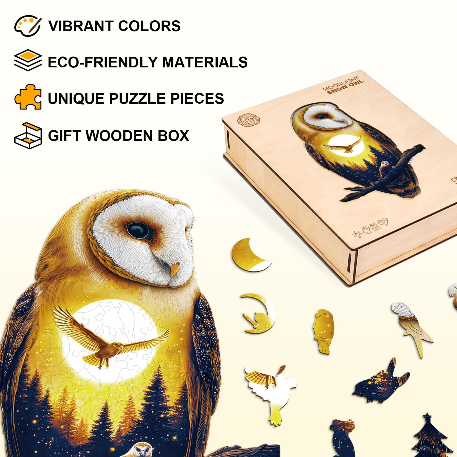 Moonlight Snow Owl Wooden Jigsaw Puzzle