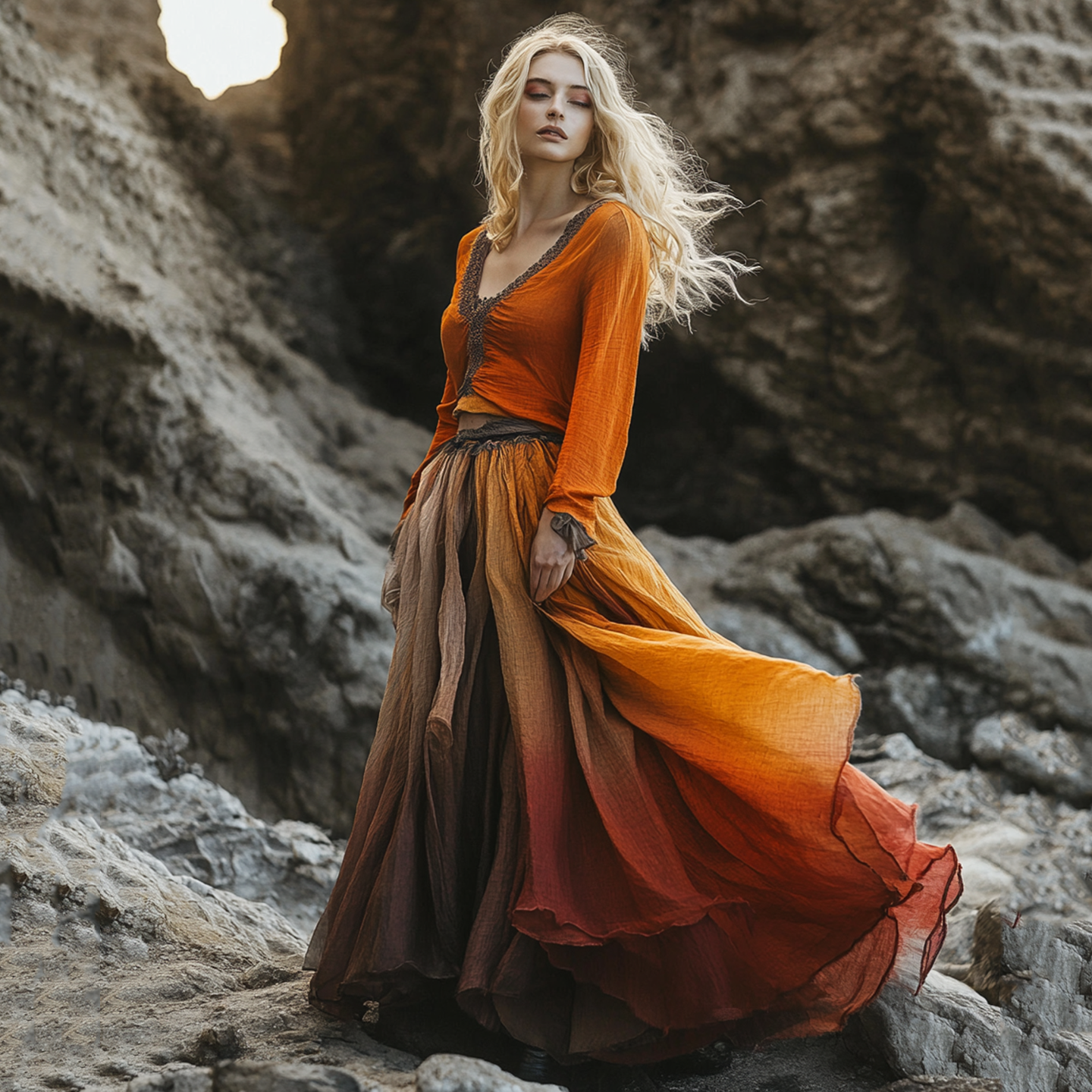 Women's Gradient Long Sleeve Casual Maxi Dress b04b