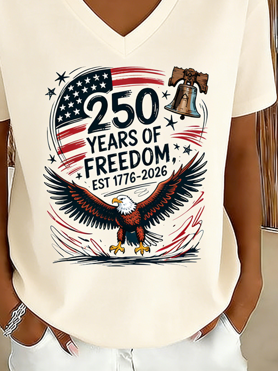 Letter Pattern V Neck Regular Fit Elegant T-Shirt