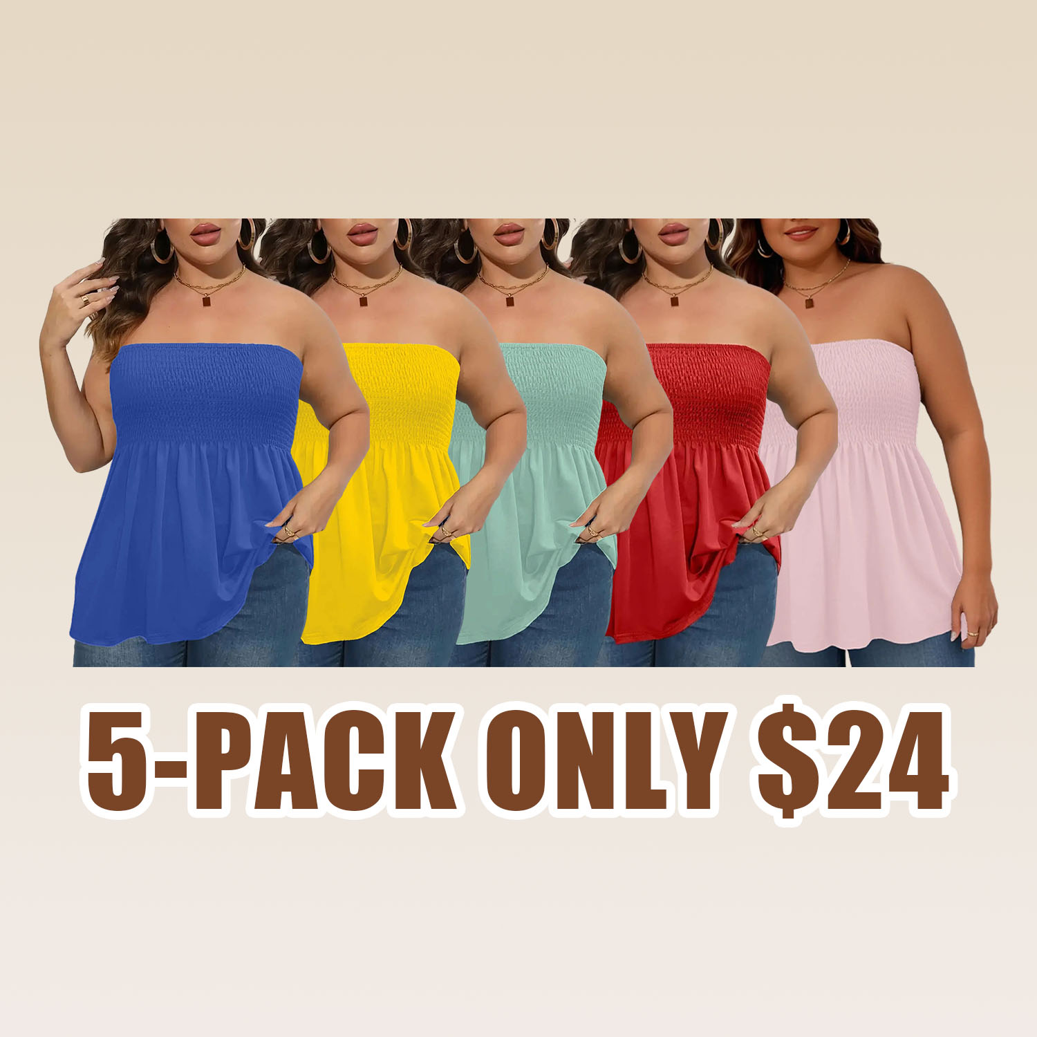 Plus Size Solid Ruffle Hem Shirred Tube Top, Boho Fashion Chic Style Tops, Lady Strapless Top, Womenswear, Casual Sleeveless Strapless Black Top