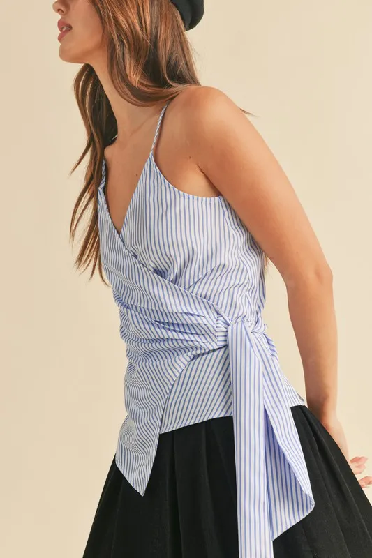 Side Knotted Surplice Striped Cami