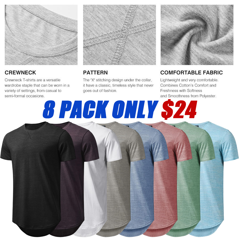Mens Cotton Hipster Hip Hop Longline Crewneck T-Shirt,Menswear Casual Tshirt Tops