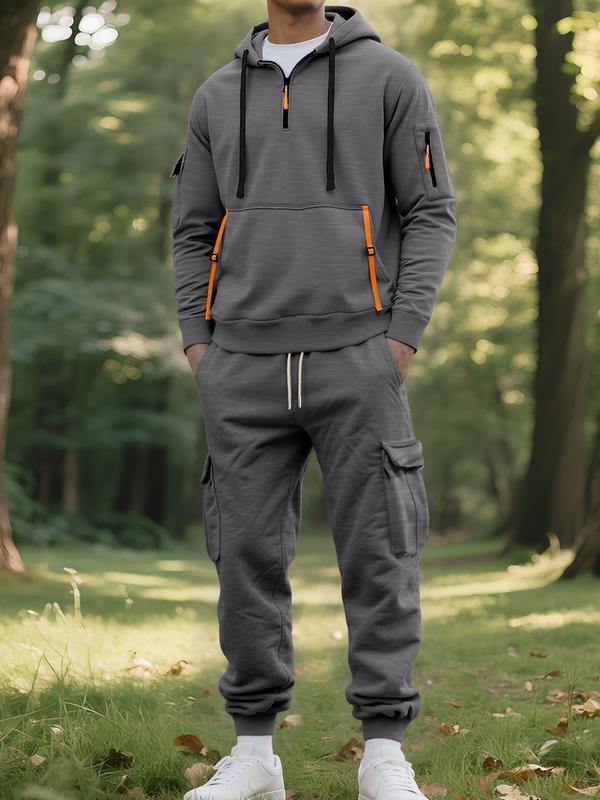 Men’s Hooded Winter Tracksuit Set – Warm Zip Jacket & Cargo Joggers