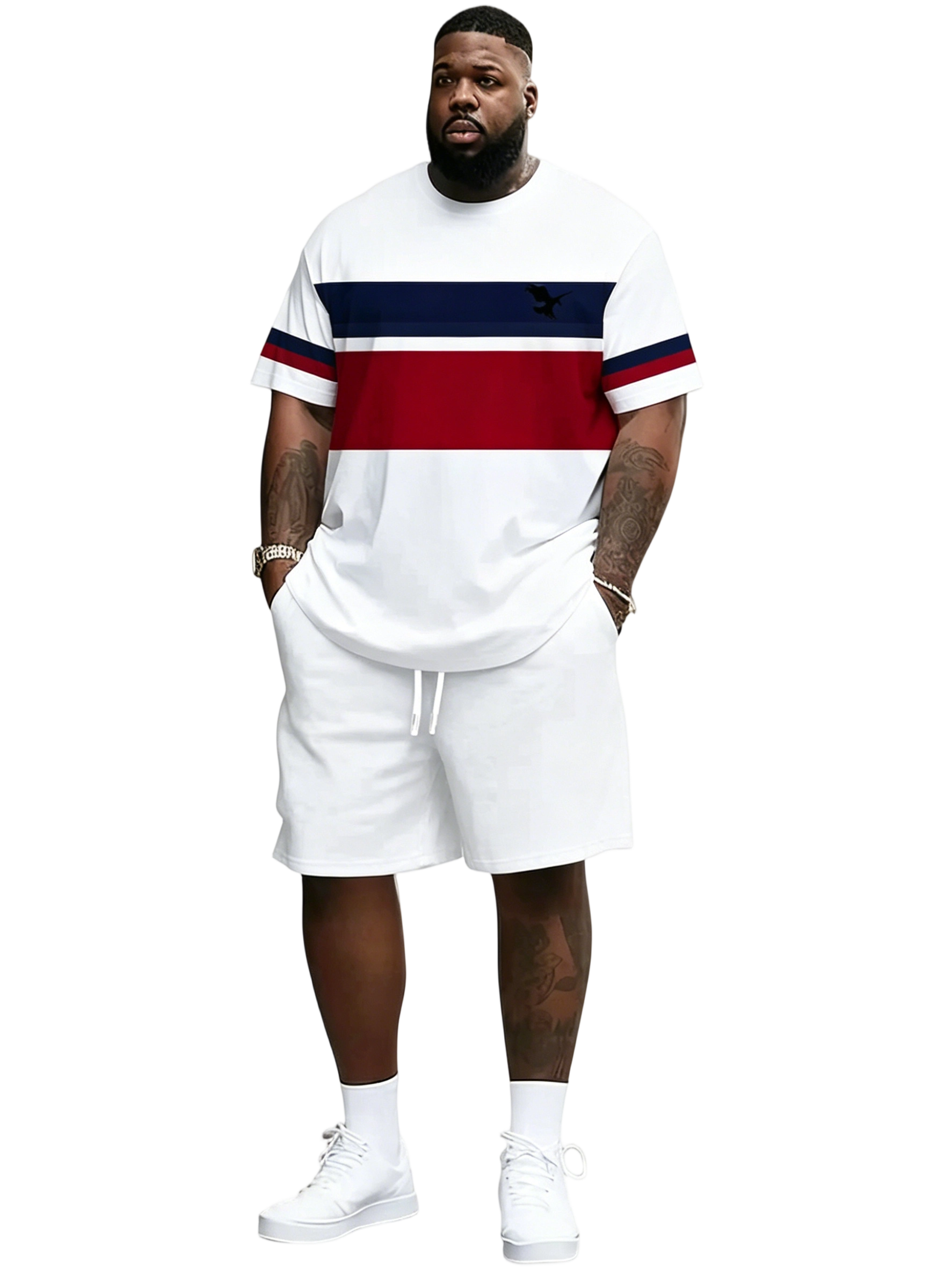 Men's Summer Casual Sportswear Set, Breathable 3D Print Round Neck T-Shirt and Shorts, Knitted Fabric, Loose Fit, Outdoor Leisure Wear, Sporty Style, Casual Activewear, Athleisure Street Fit