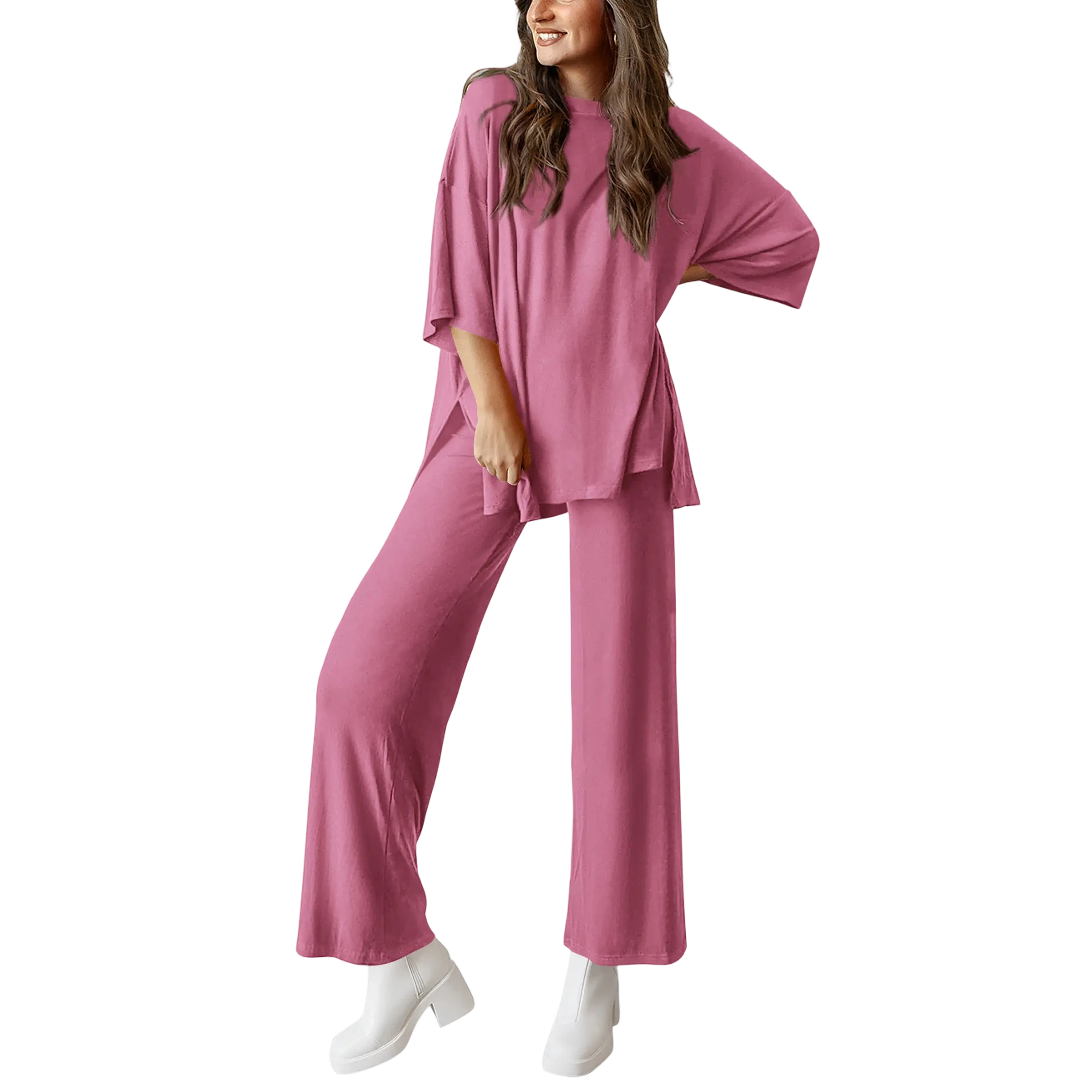 Everyday Comfort 2-Piece Lounge Set (Relaxed Fit Top & Wide Leg Pants)