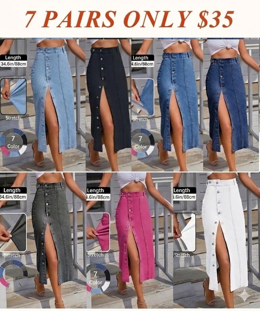 Women's  Button Front Light Wash Denim Split Hem Skirt