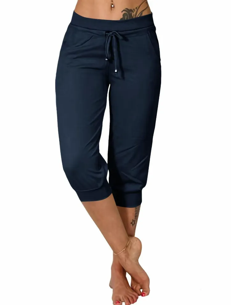 Women's Casual Drawstring Capri Pants with Pockets – Summer Trousers