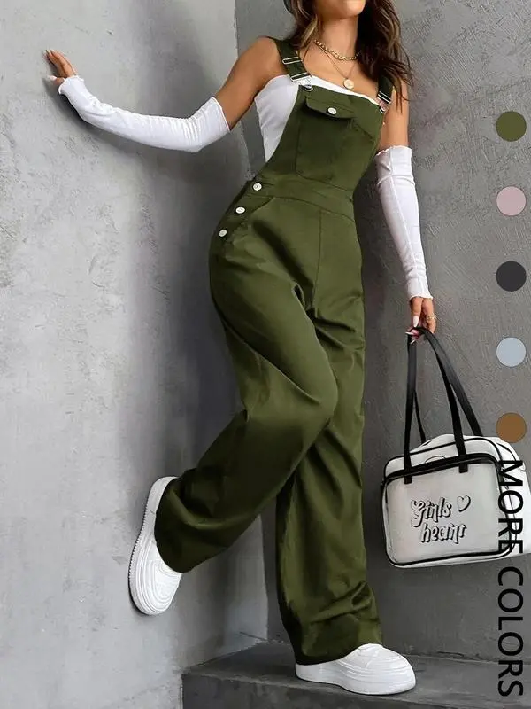 Women’s Solid Color Pocket Overalls