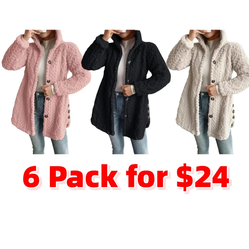 Women's Fall Winter Warm Fashion Jacquard Hooded Cardigan Long Sleeve Coat