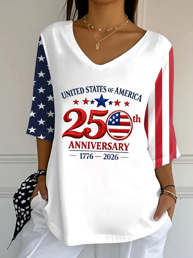 Women'S Independence Day 250Th Anniversary Printed Short Sleeves