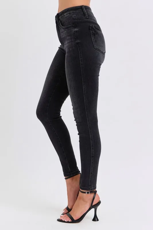 Blue Full Size Midi Rise Tummy Control Skinny Jeans Plus Size