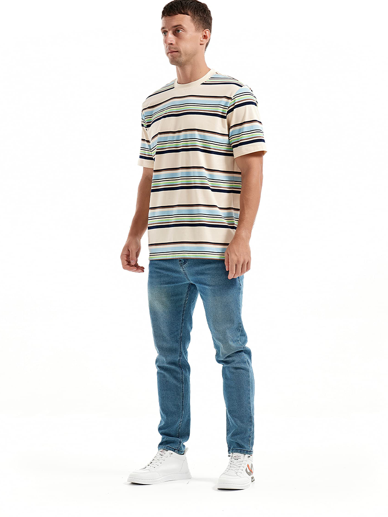 Men's Knitted Colorful Striped Short Sleeve T-Shirt