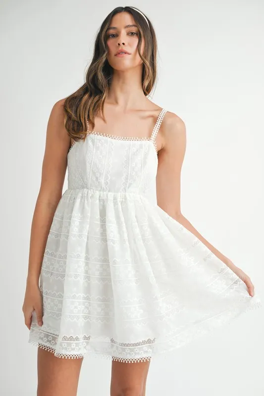 Eyelet Lace Babydoll Mini Cami Dress