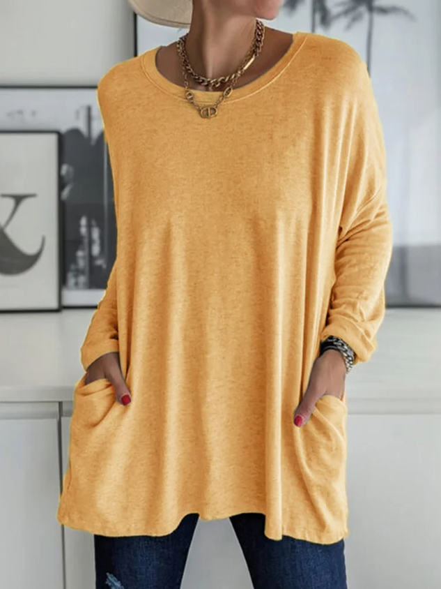 Women's Long Sleeve T-shirt Spring/Fall Apricot Plain Printing Crew Neck Daily Going Out Vintage Top