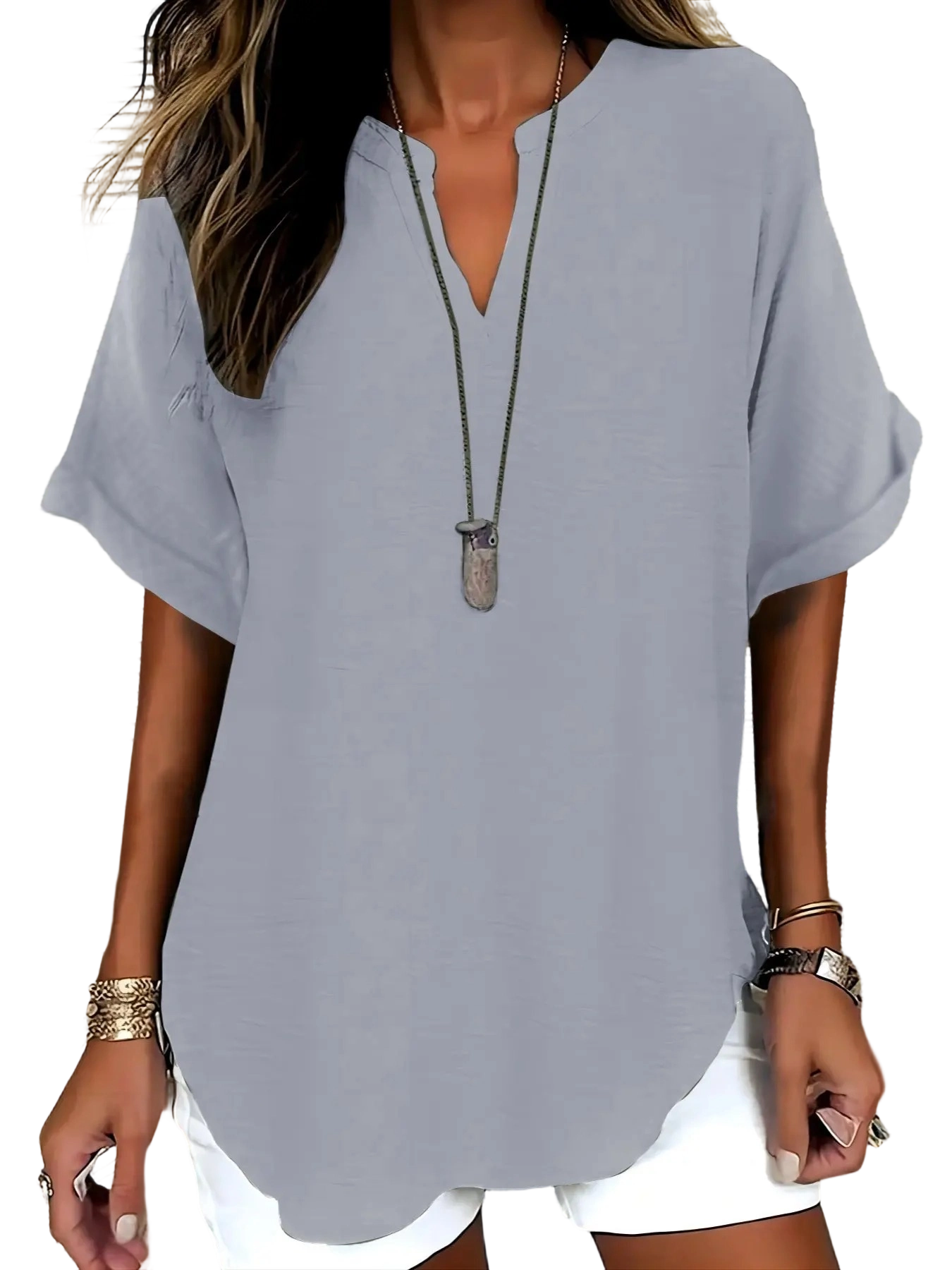 Women's Plain Short Sleeve Blouse, Casual Solid Color Top for Daily Wear, Ladies Clothes for All Seasons