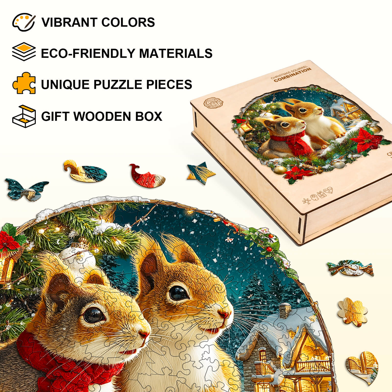 Christmas Squirrel Combination Wooden Jigsaw Puzzle