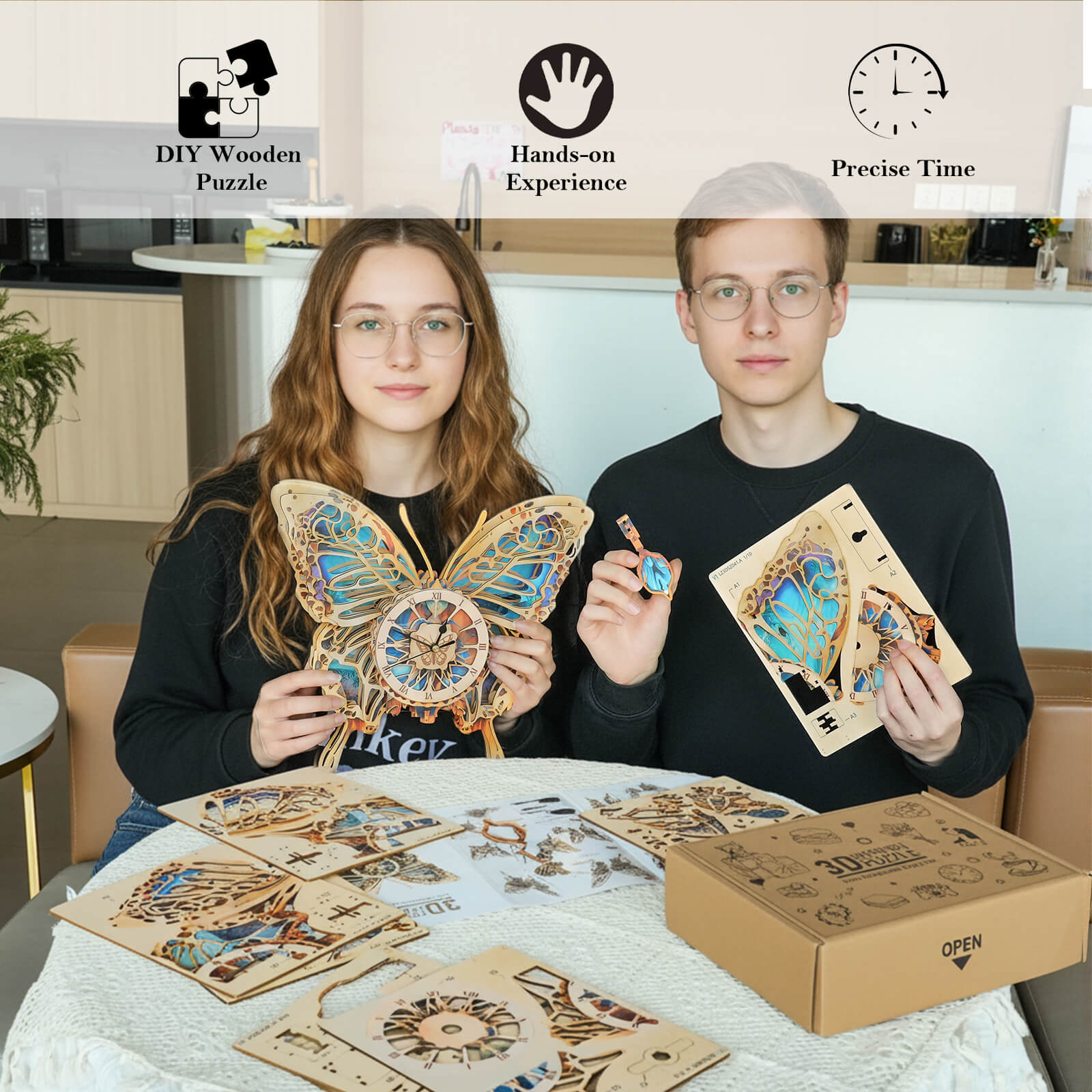 Butterfly – DIY Wooden Clock, 3D Puzzle Craft Kit