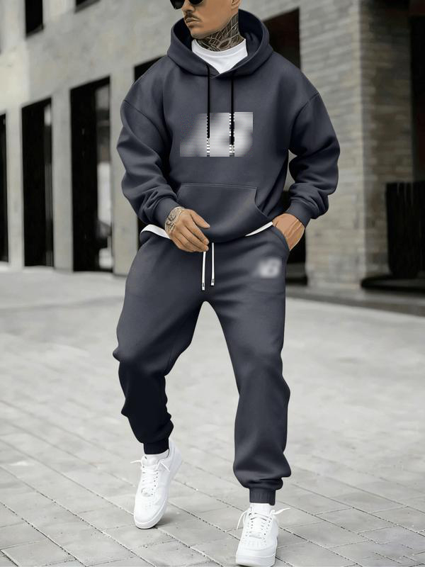 Plus Size Geometric Print Hoodie & Jogger Set