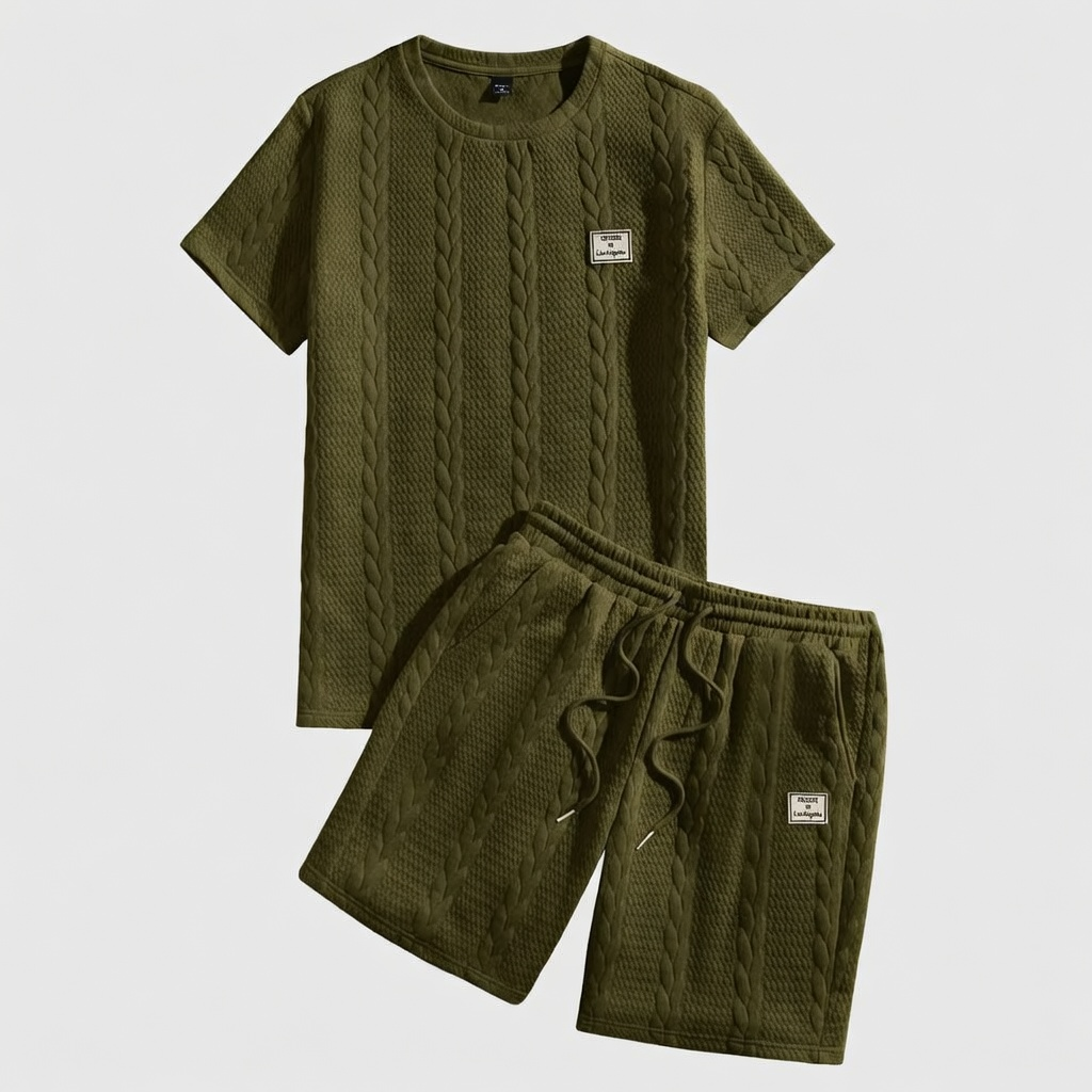 Men’s Textured Jacquard T-Shirt & Shorts Set