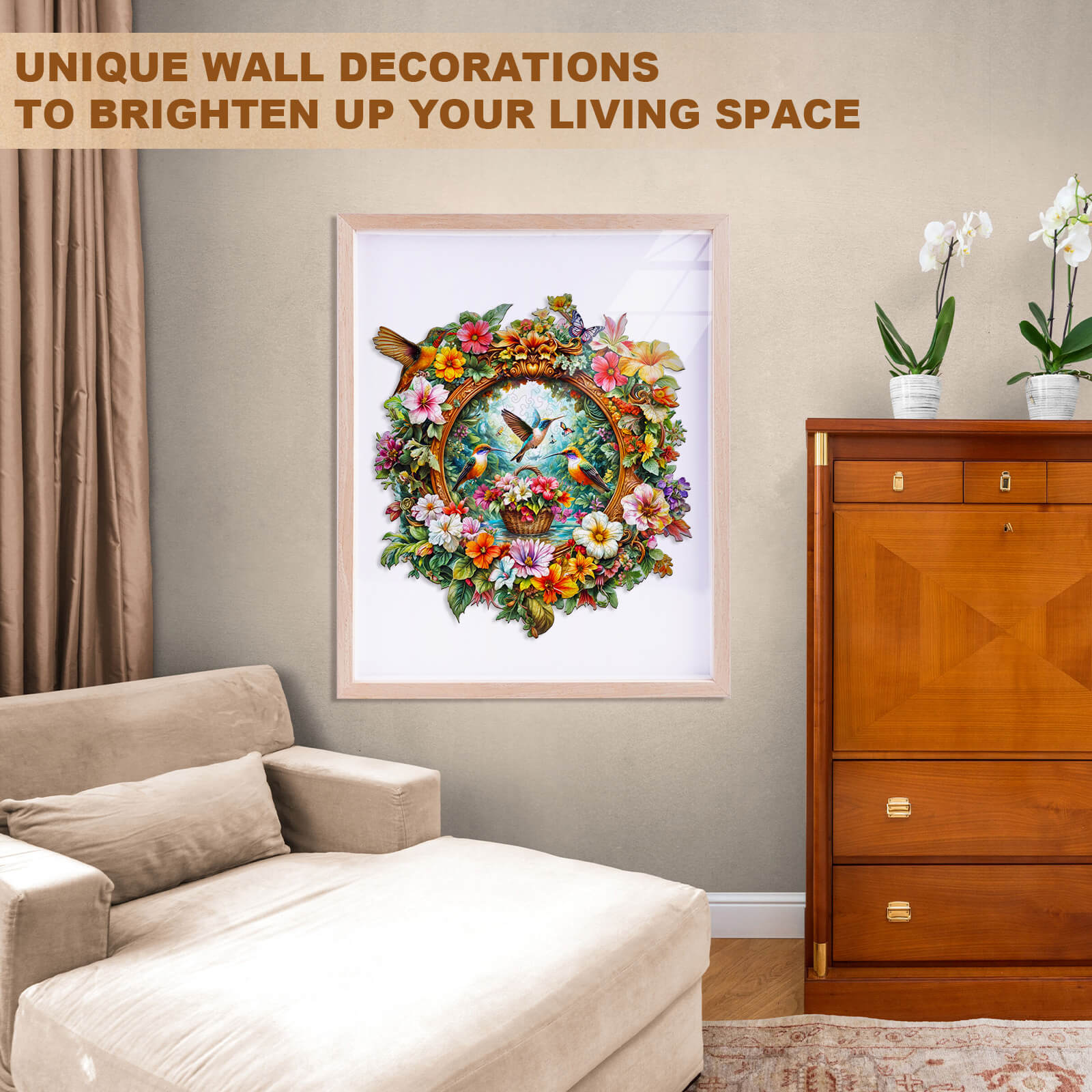 Hummingbird flower basket Wooden Jigsaw Puzzle