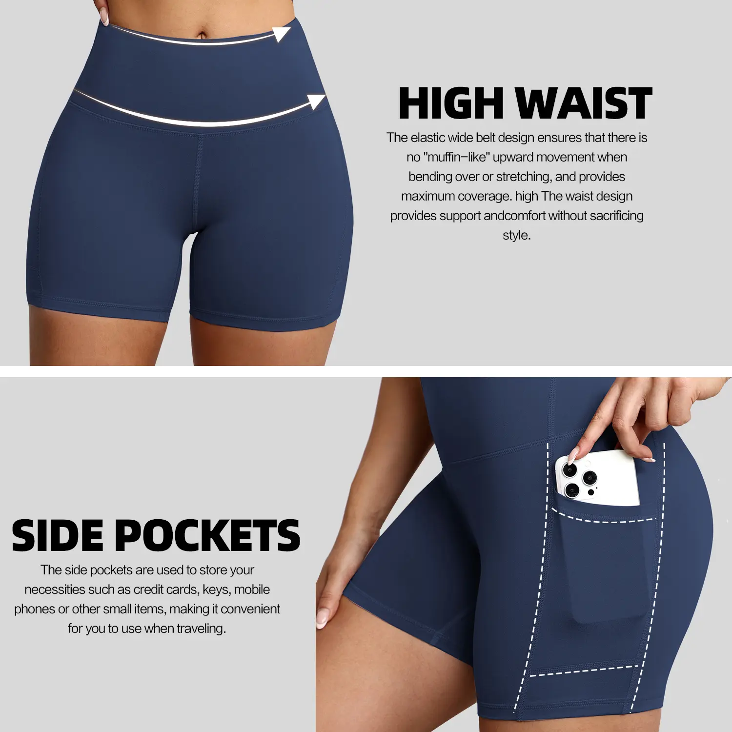 Women’s High-Waist Pocket Biker Shorts Set (4-Pack)