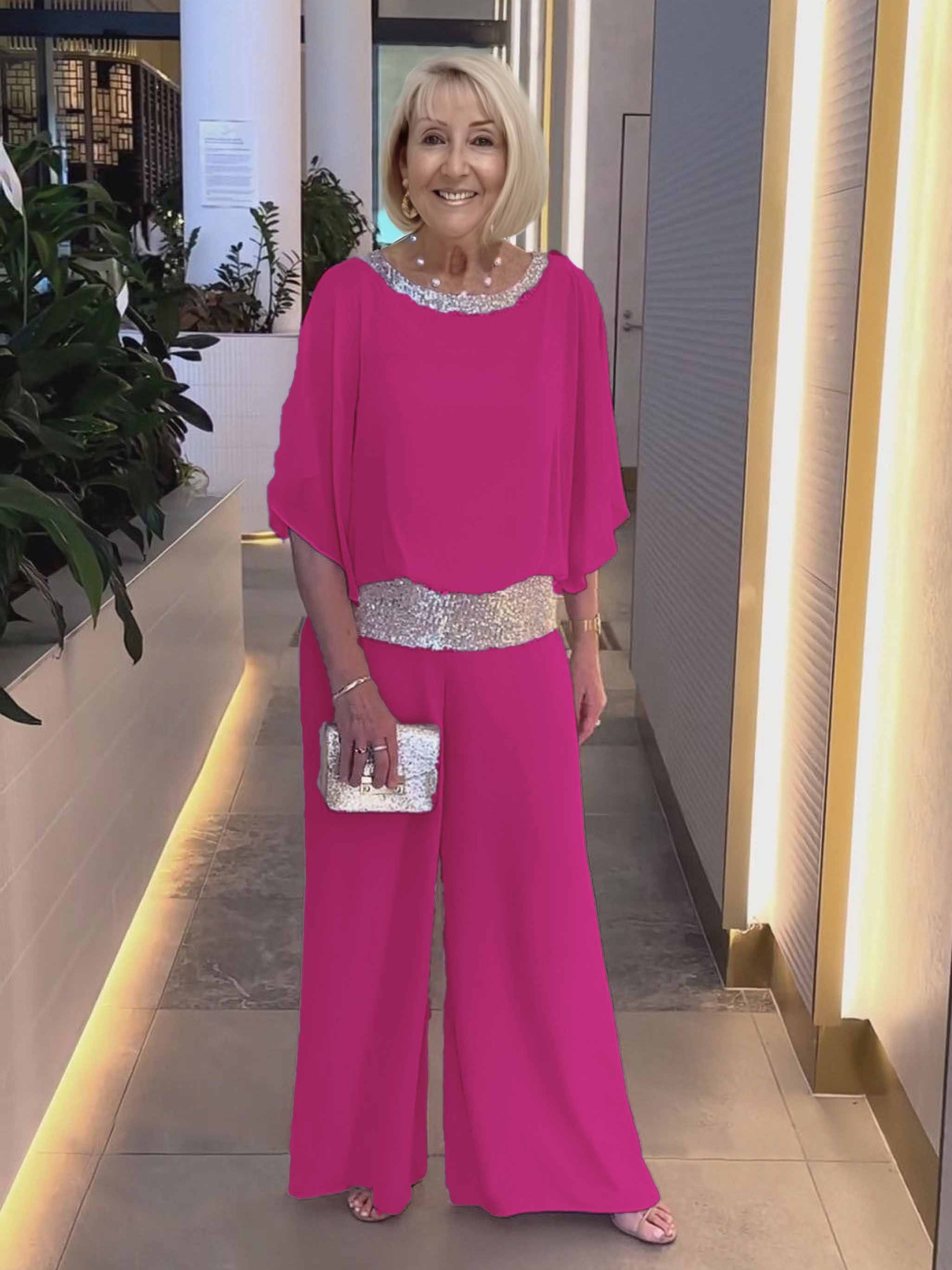 Plus Size Pink Sequin Spinning Tunic Suit 9c42