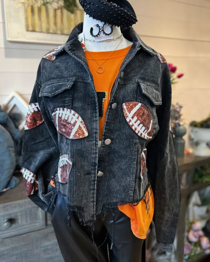 CORDUROY SEQUIN FOOTBALL CROPPED JACKET