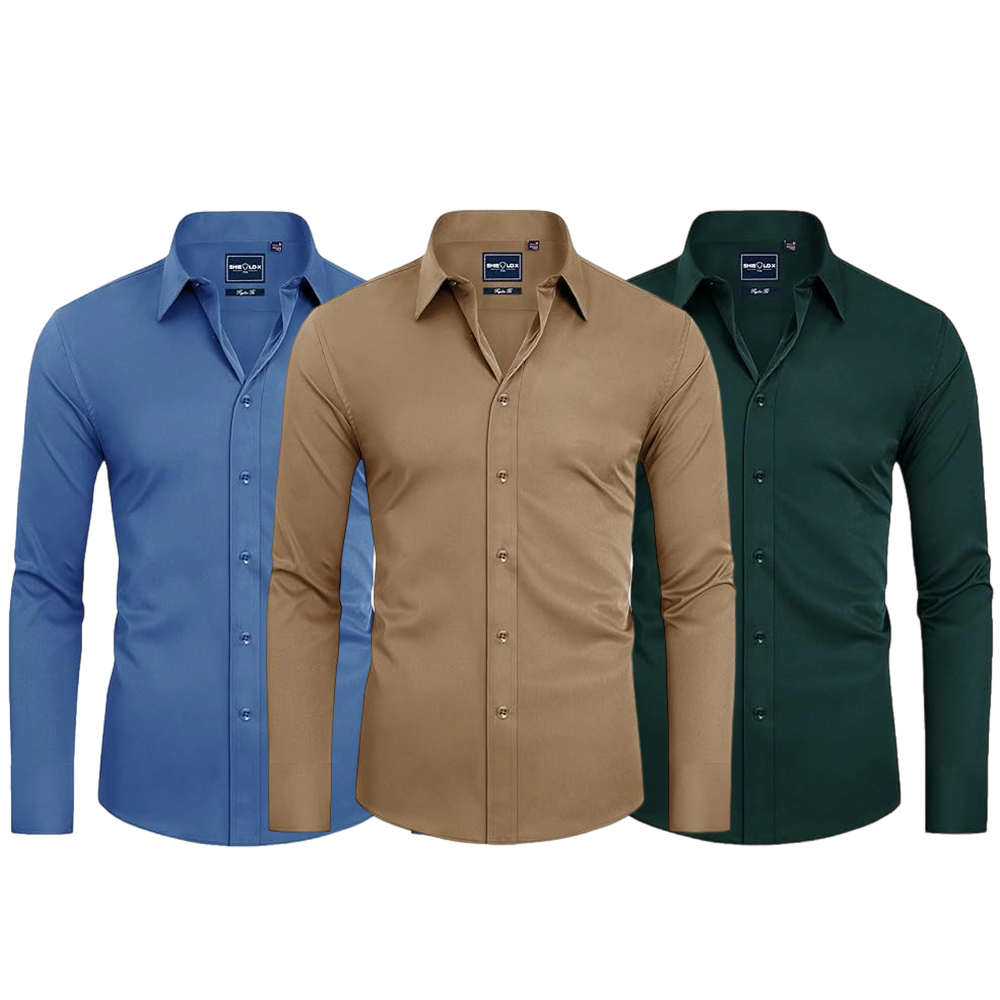 Men Long Sleeve Stretch Stain Proof Wrinkle Free Button Down Shirts Formal Shirts
