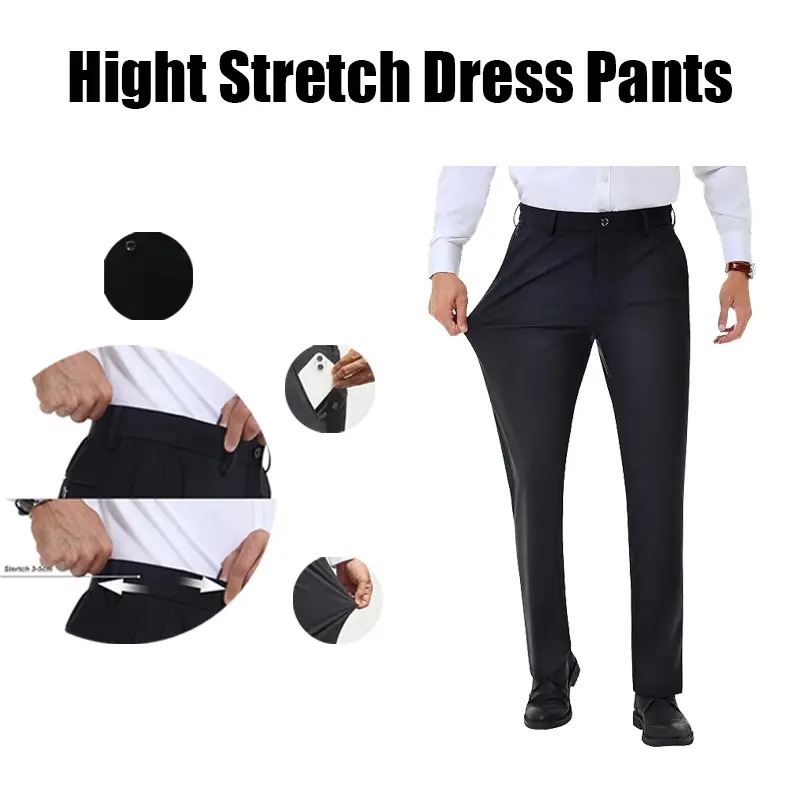 Men's Stretch Dress Pants No Iron Golf Pants Expandable Waist Flat Front Business Casual Pants