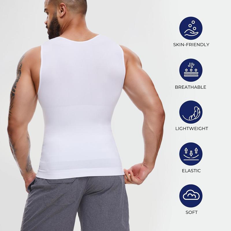 Menswear Body Shaper Shapewear Compression Tummy Control Vest Comfy Stretchy Lightweight Workout Tank Top Fabric Breathable Undershirt Elastic Soft Polyester