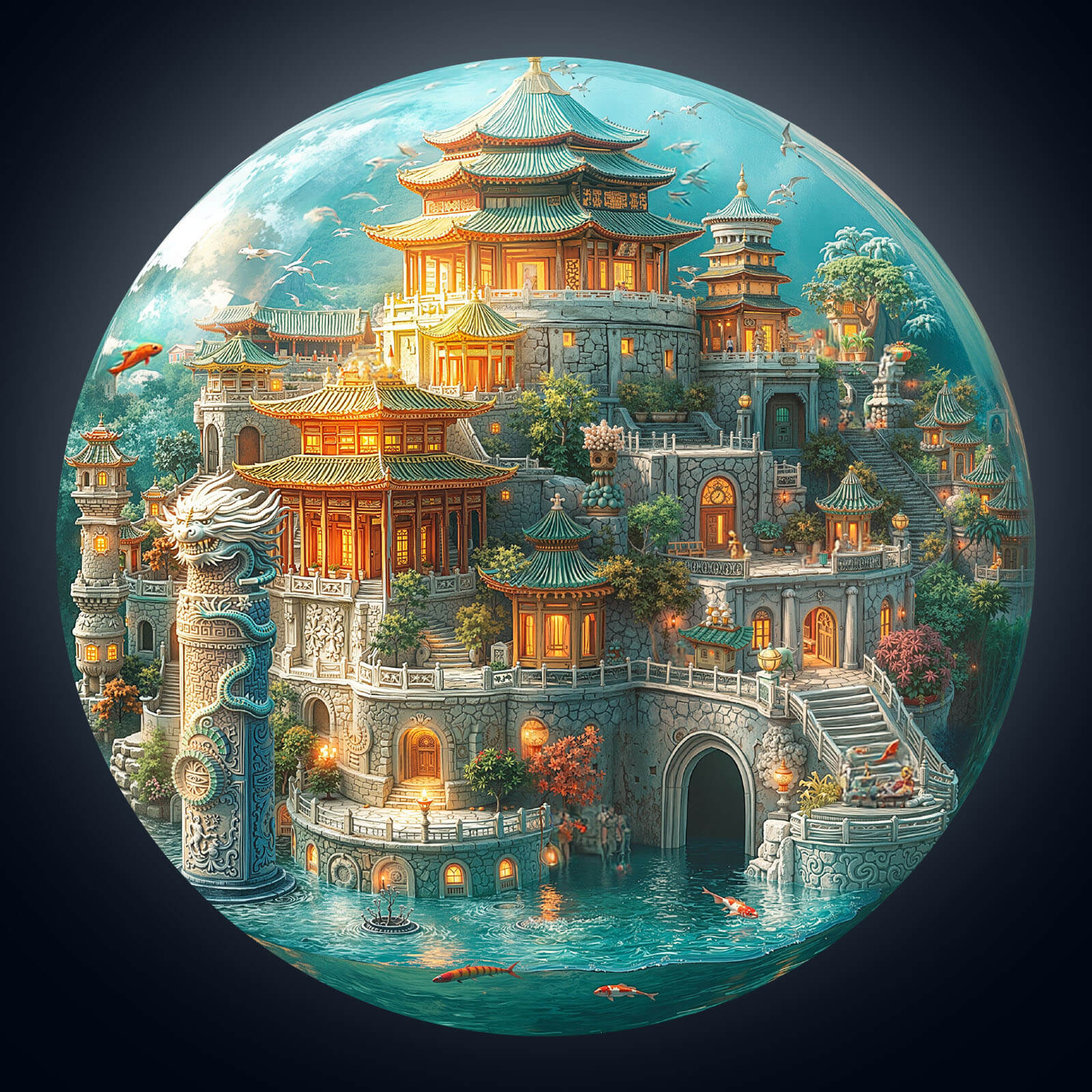 Underwater Dragon Palace Wooden Jigsaw Puzzle