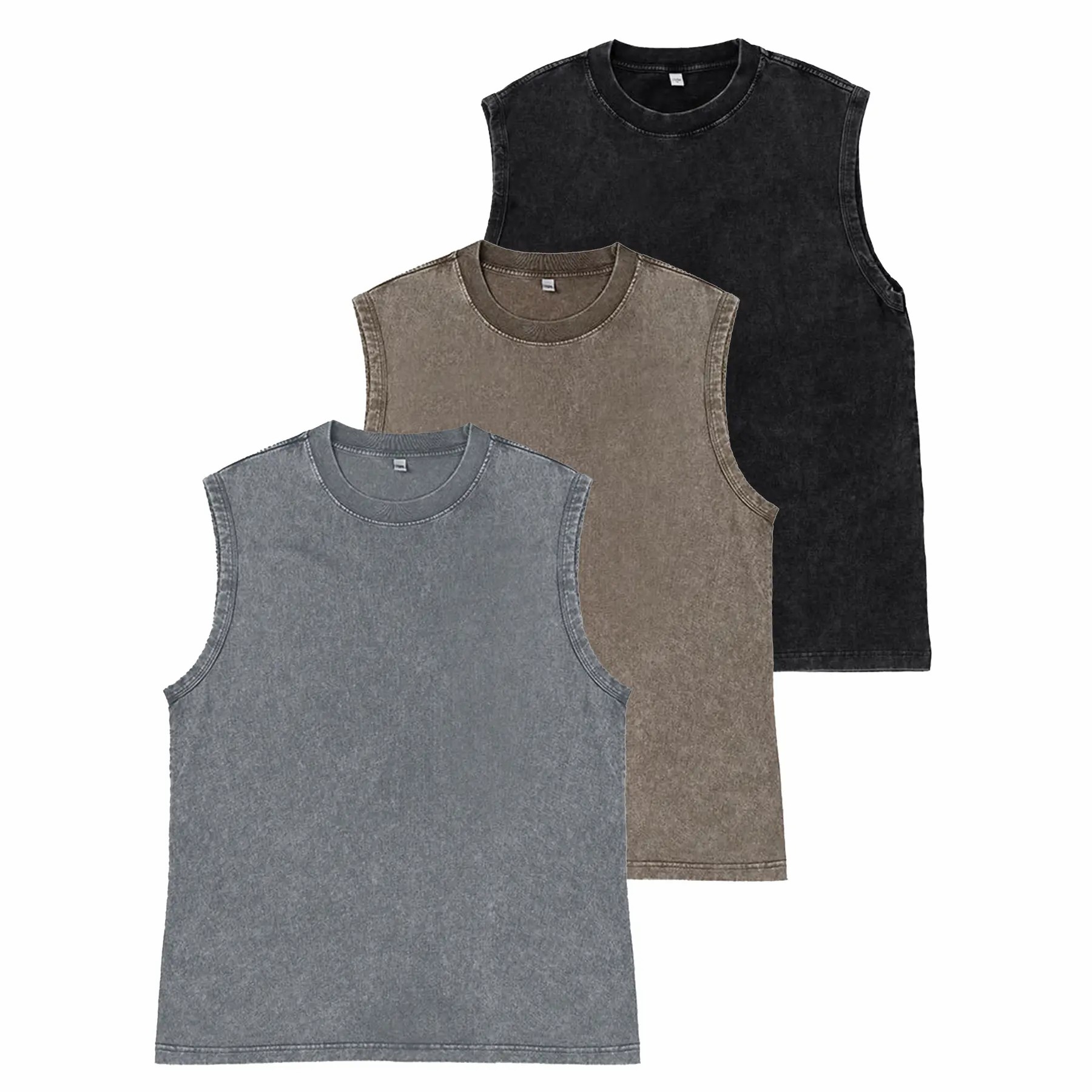 Unisex Cotton Workout Tank Tops Sleeveless Acid Wash Tshirts