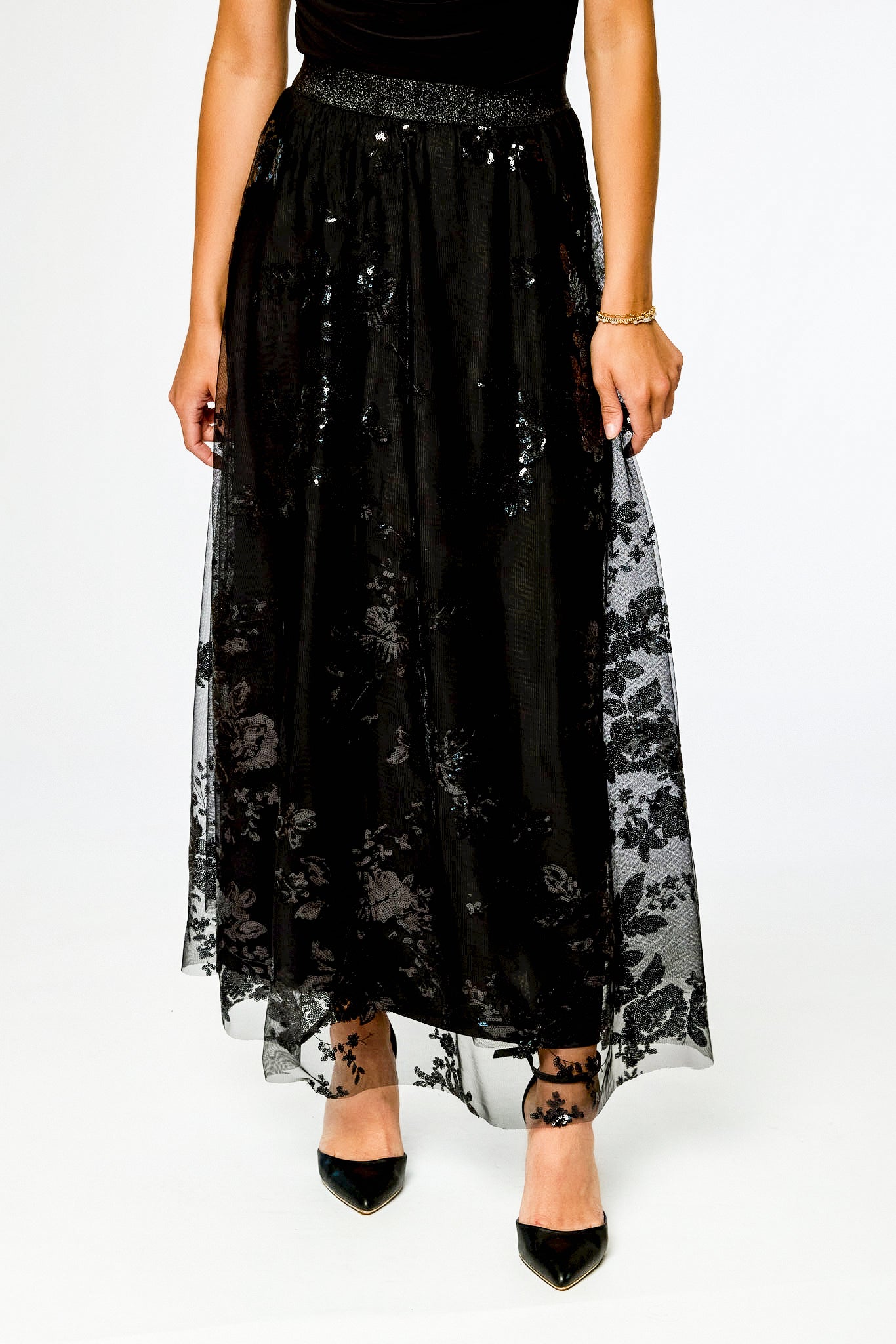 Sequin Mesh Maxi Skirt