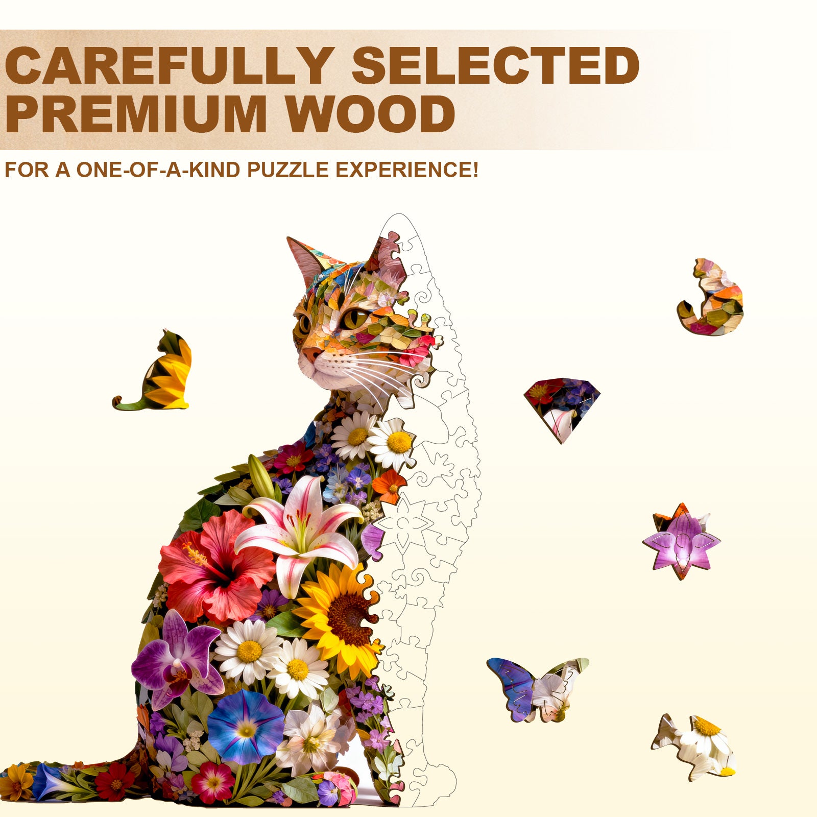 Floral cat Wooden Jigsaw Puzzle
