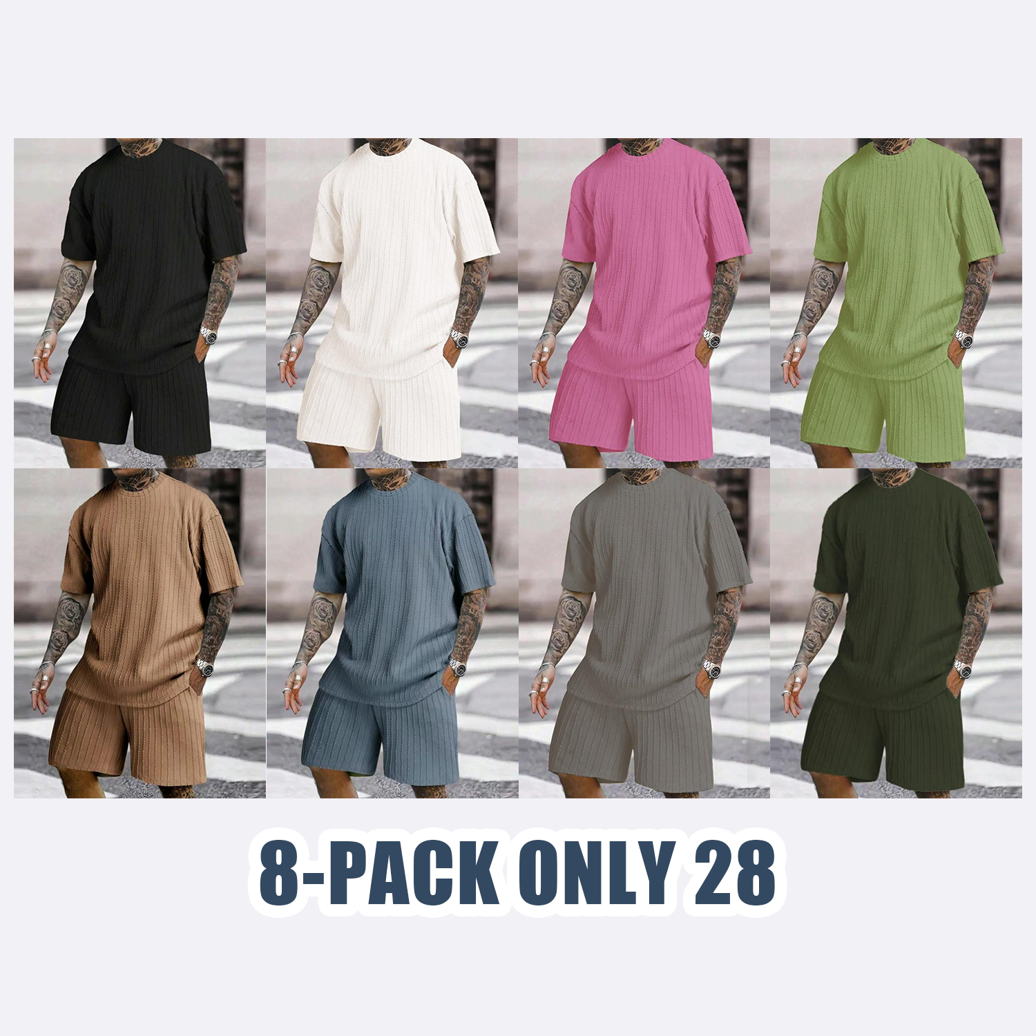 Men's Summer 2-Piece Outfit- Loose Casual Crewneck T-Shirt & Pocket Shorts for Daily Outdoor Wear