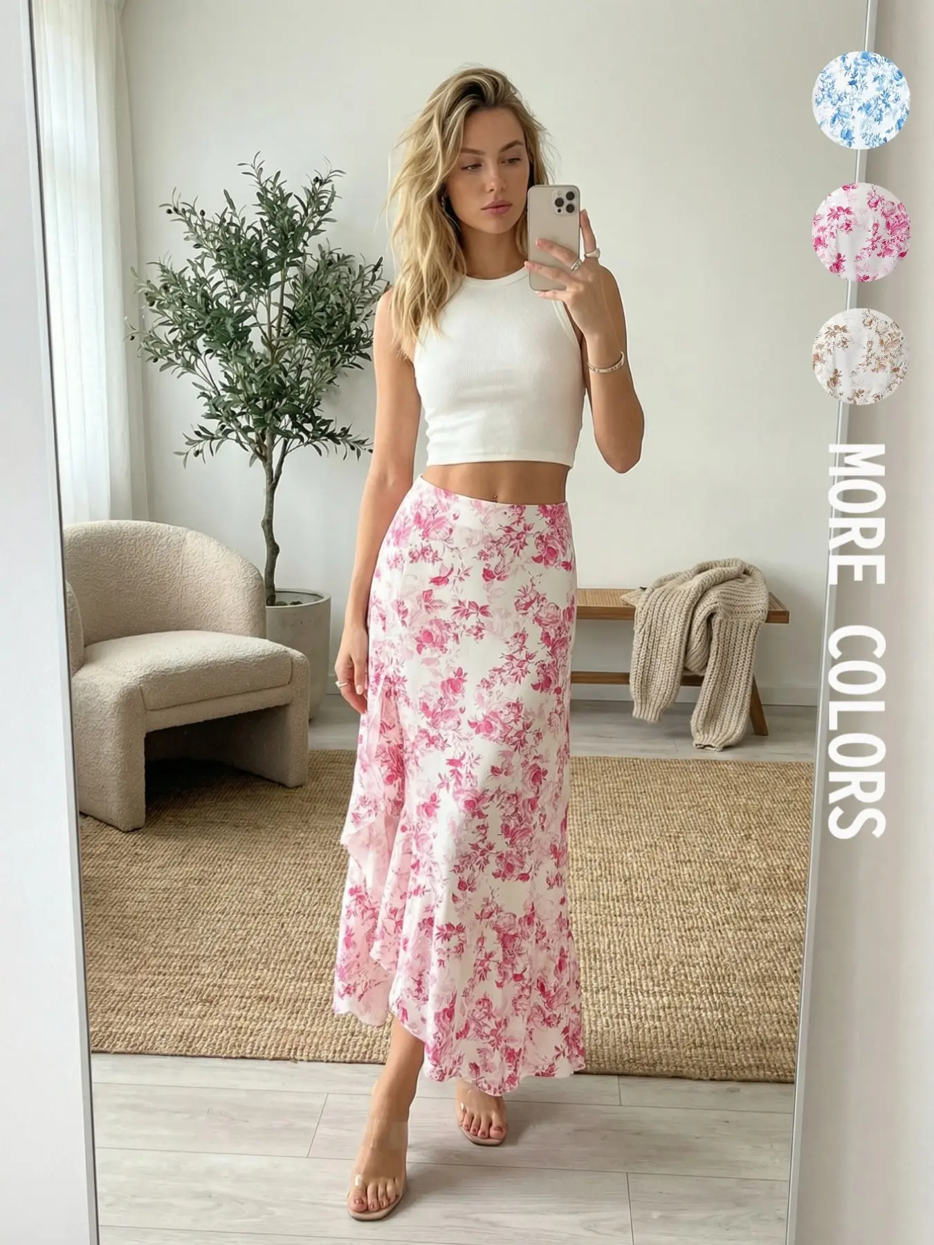 Bohemian Elegant Floral Print Irregular Ruffle A-Line Midi Skirt