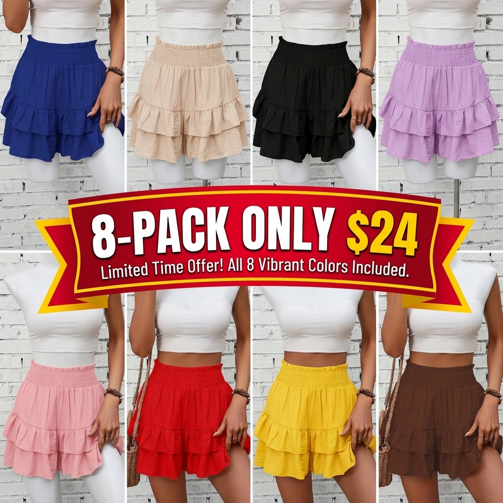 👖👖Women's Ruffle Hem High-Waist Shorts