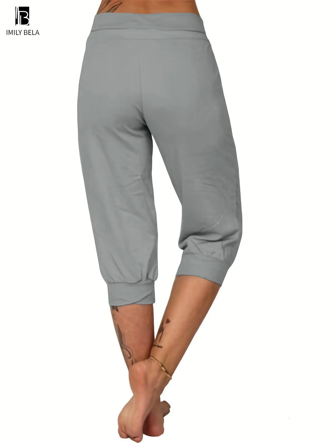 Women's Plain Drawstring Waist Capris Pants, Casual Pocket Trousers for Daily Wear, Ladies Bottoms for All Seasons