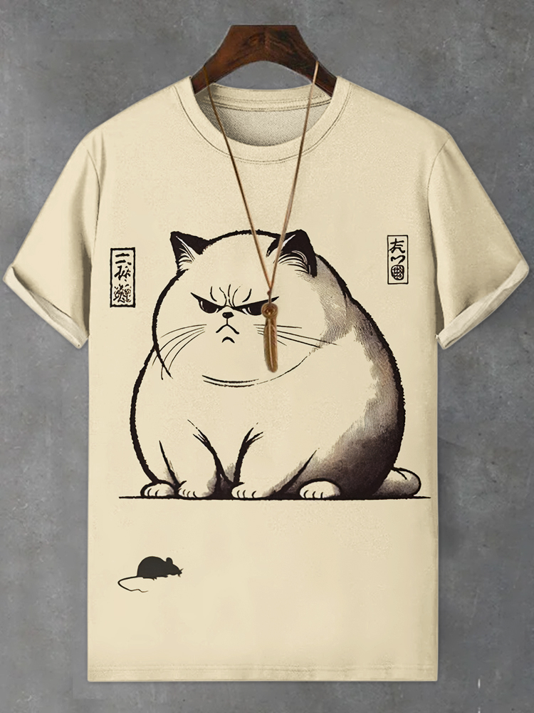 Men's Cat And Mouse Japanese Art Print Comfortable T-shirt