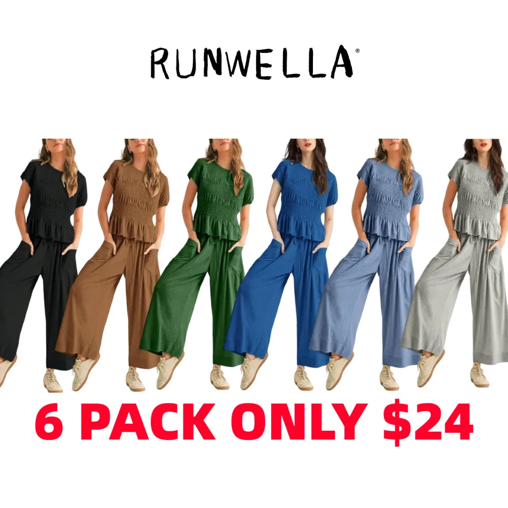 ✨Women’s 2-Piece Smocked Top & Wide-Leg Pants Casual Boho Matching Set🔥