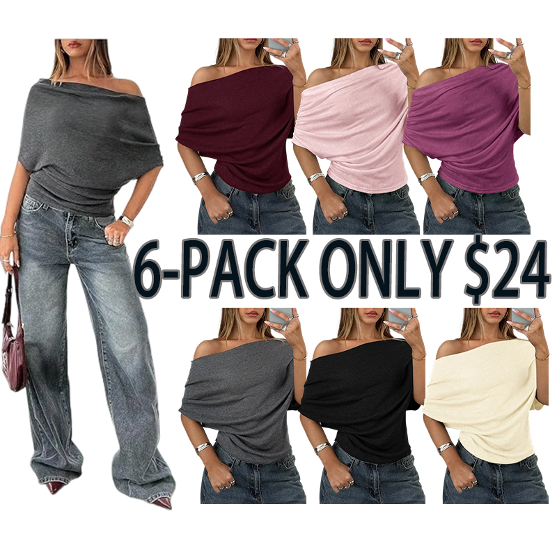 Chic Asymmetrical Shoulder Knit Top