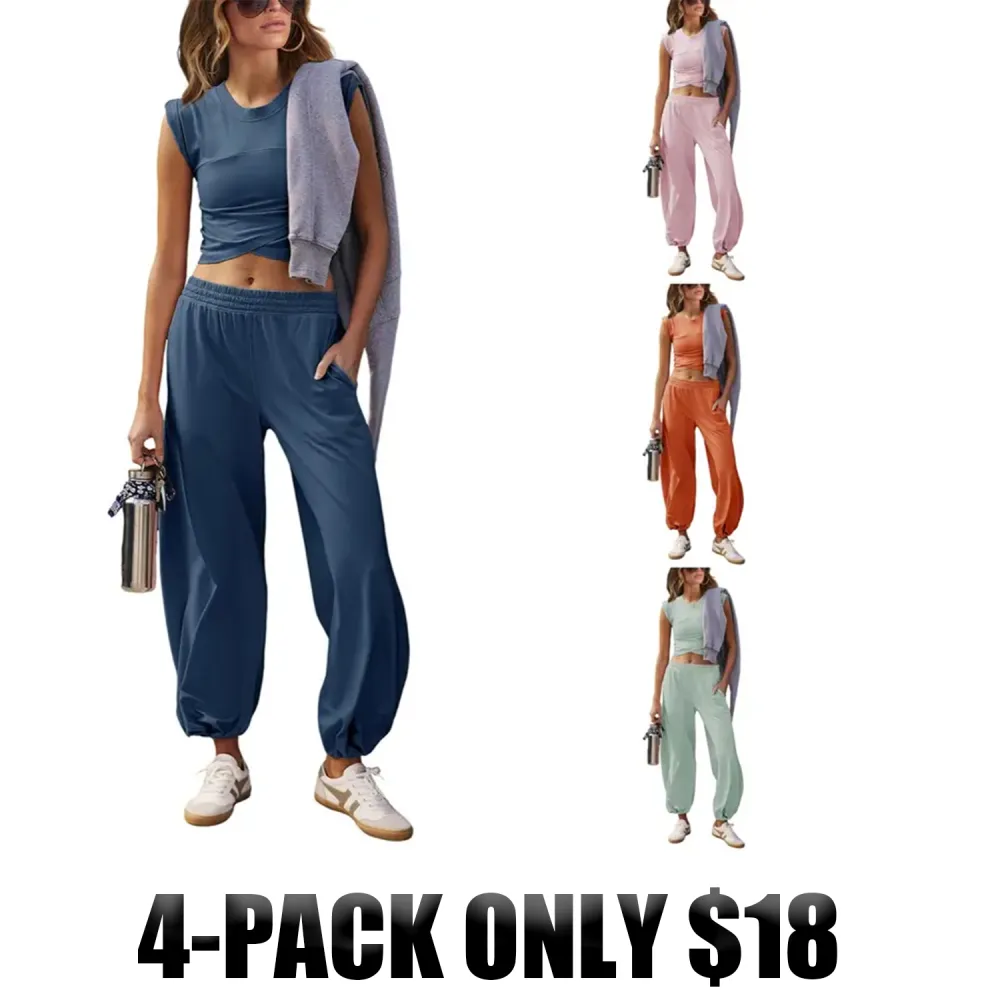 UANEO Women's 2-Piece Lounge Set – Casual Crop Top & Pocketed Jogger Pants Sportswear Outfit