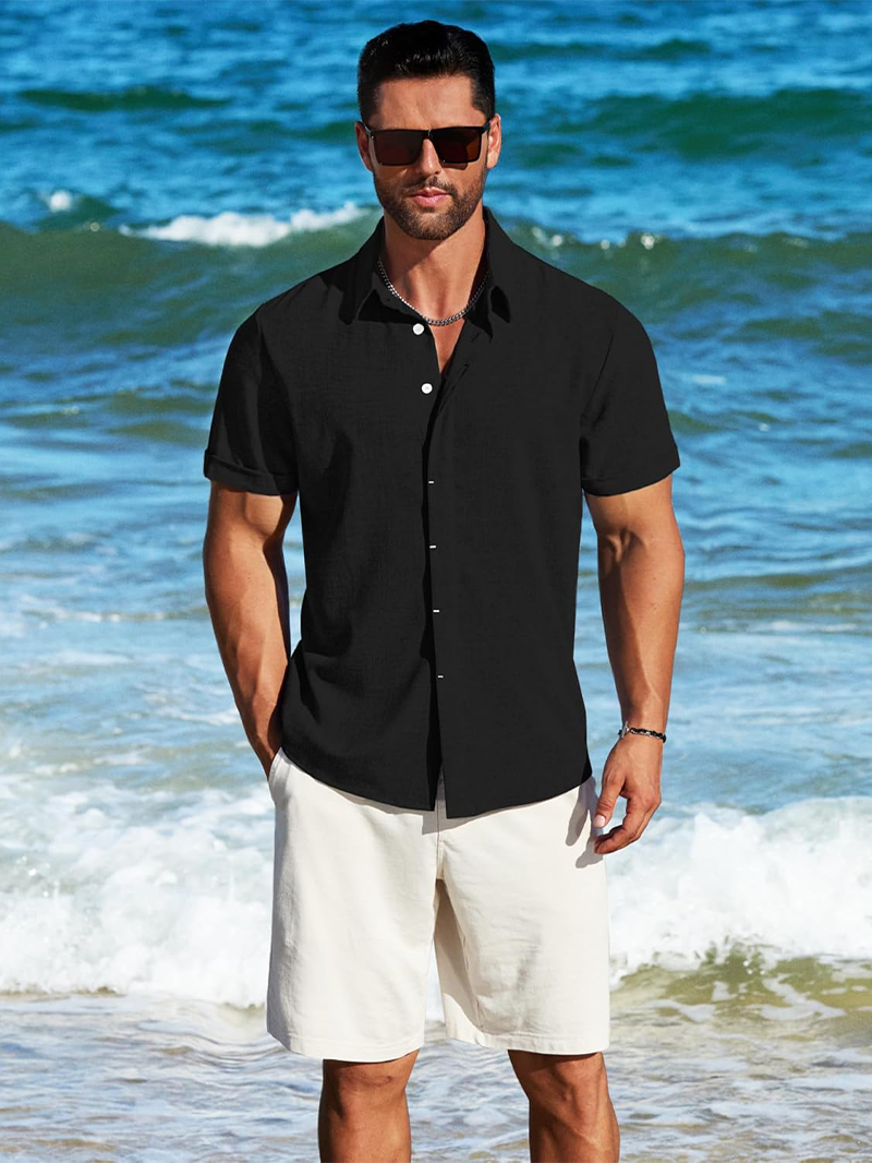 Men's Linen Shirt Short Sleeve Button Casual Shirt Business Formal Beach Fashion Summer Tops